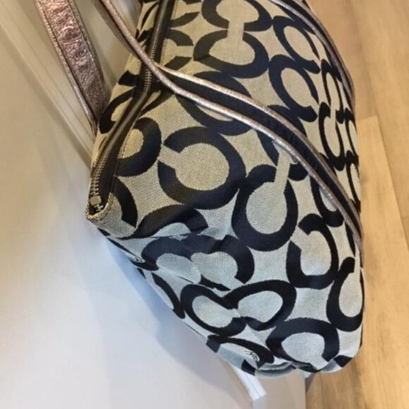 Coach Poppy Optic Op Art Glam Signature Tote Bag Black Grey Silver #13826 - Picture 6 of 12